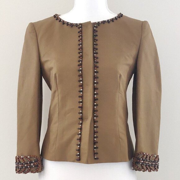Authentic Alberta Ferretti Silk-Cotton Embellished Blazer-BNWT Sz2 80s 9… - Picture 1 of 11